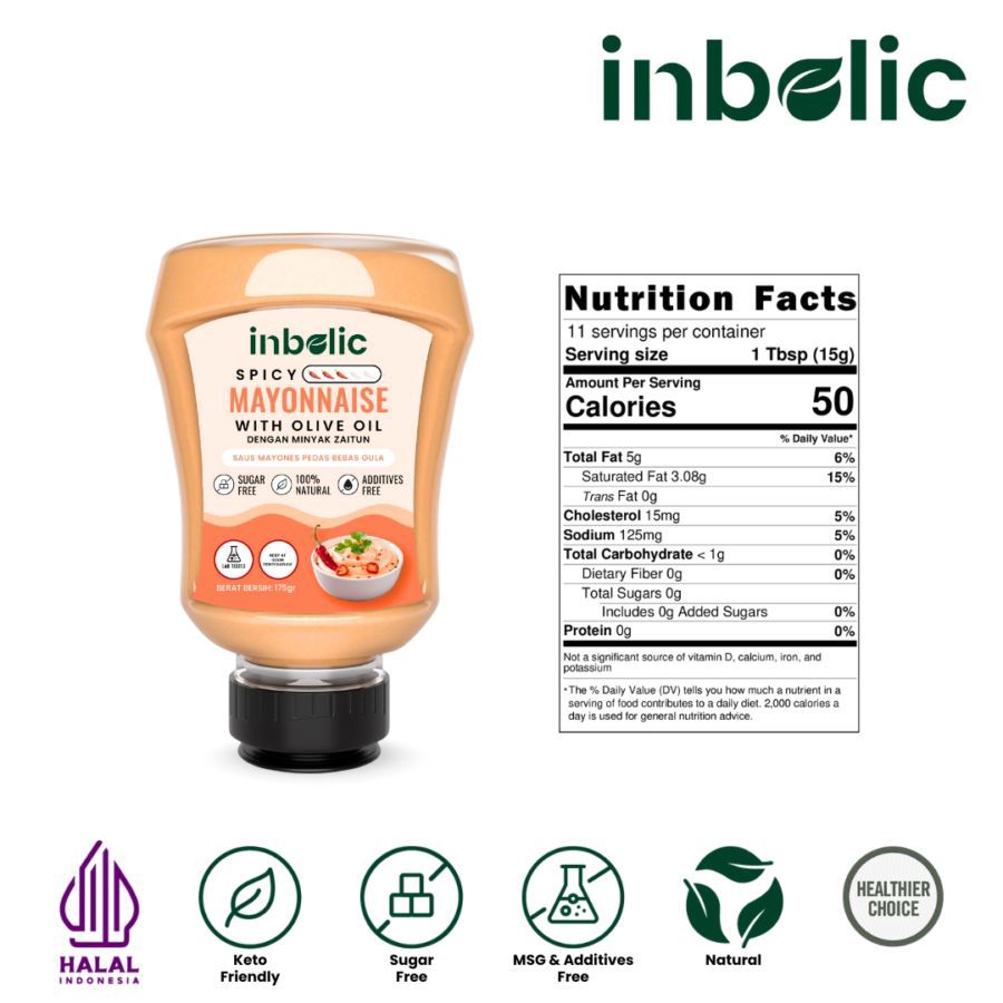 Inbolic Sugar-Free Spicy Mayonnaise with Olive Oil 175gram