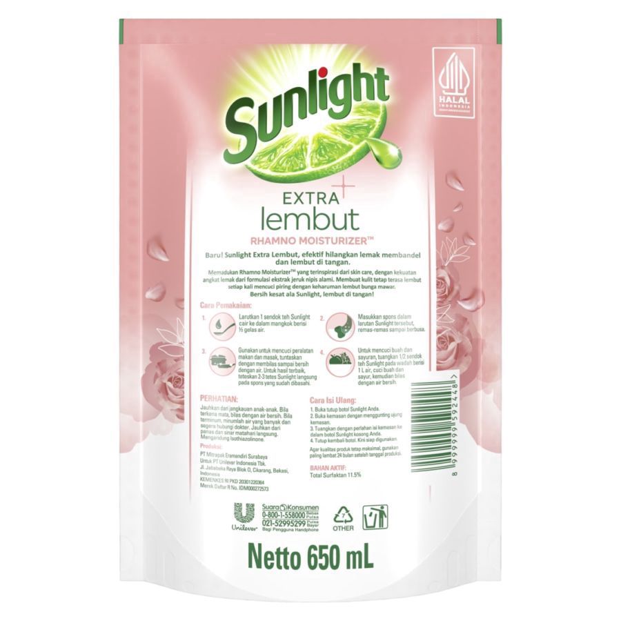 Sunlight Extra Lembut Cairan Cuci Piring 600ml