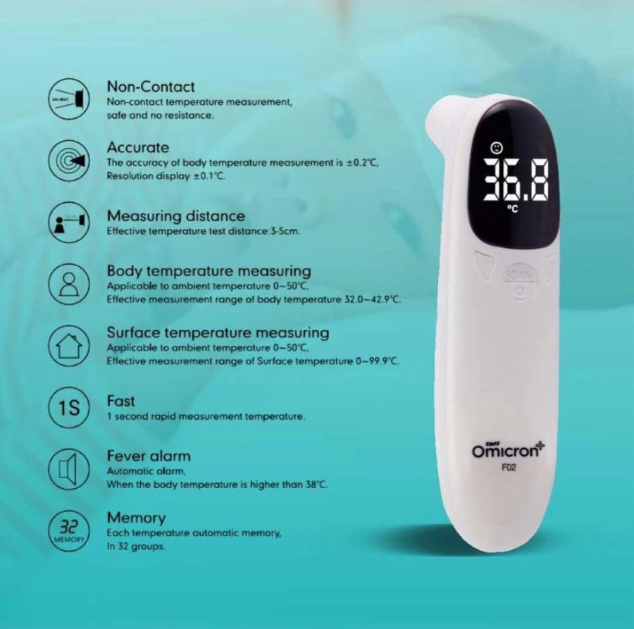 TaffOmicron F02 Termometer Suhu Tubuh Digital Infrared Non Contact 1pcs