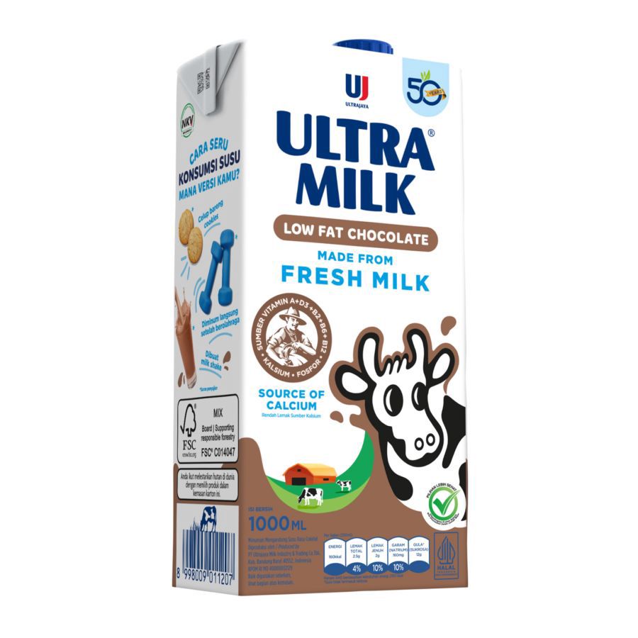 Ultra Milk Low Fat Chocolate Susu UHT