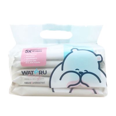 Wateru Baby Bamboo Hand & Mouth Wet Wipes Mini Size 10 Sheets 5 pcs