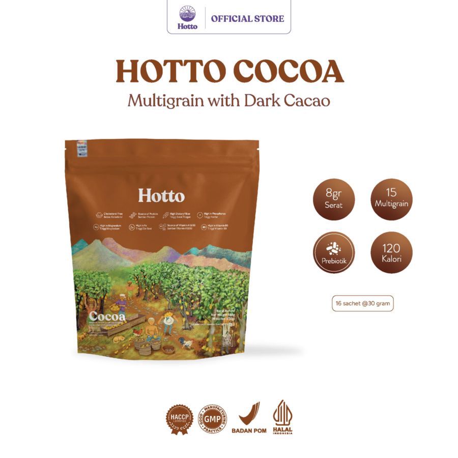 Hotto Dark Cocoa Multigrain Minuman Tinggi Serat 16 sachet x 30 gram 1pack
