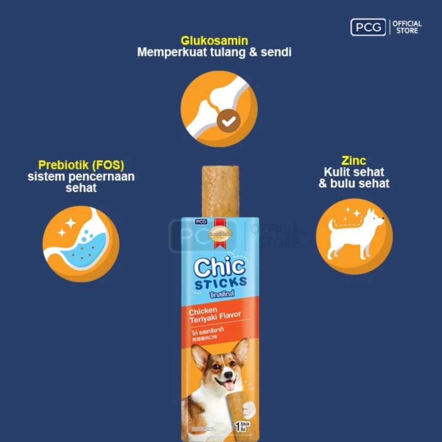Smartheart Chicsticks Chicken Teriyaki Snack Anjing 4 sticks x 15 gram 1pack