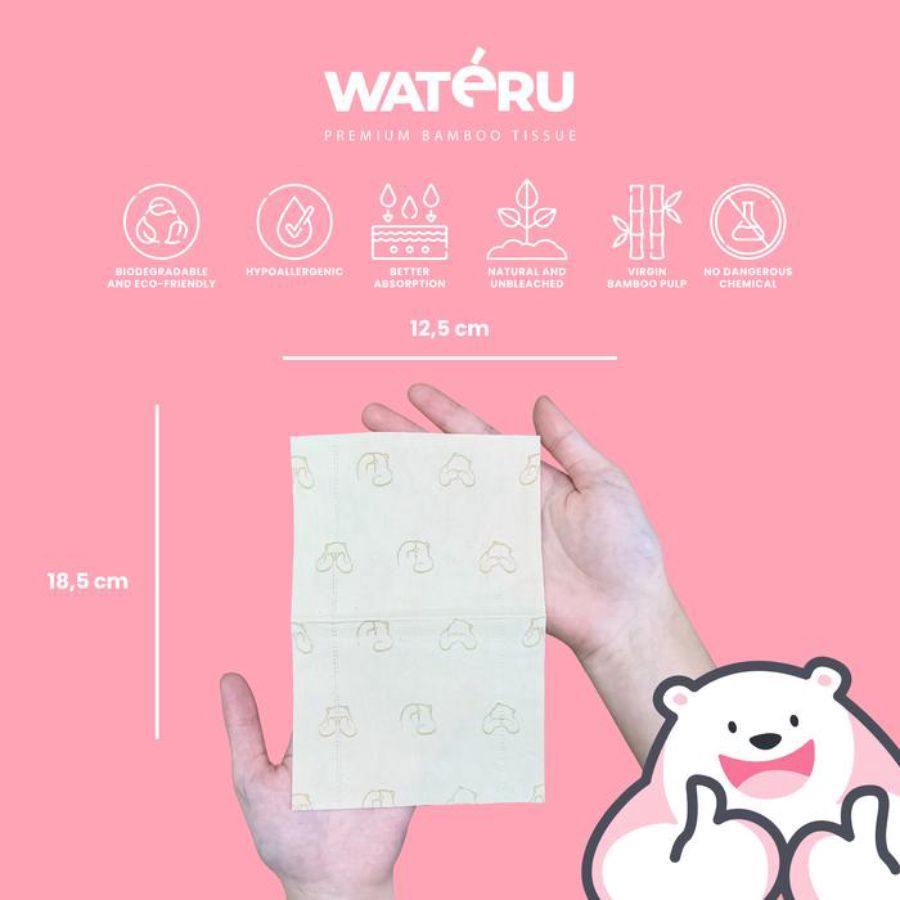 Wateru Premium Bamboo Printed Facial Tissue Tisu Wajah 3 Ply 50sheets
