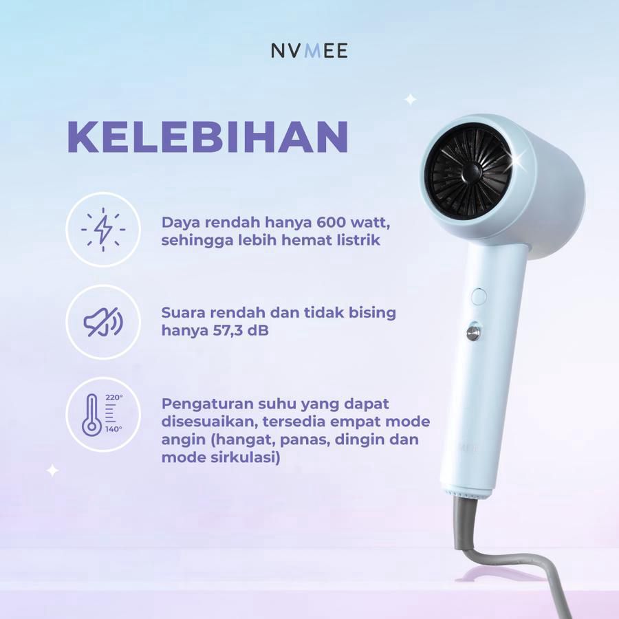 Nvmee Luna Hair Dryer Strong Wind Low Watt Oat 1pcs