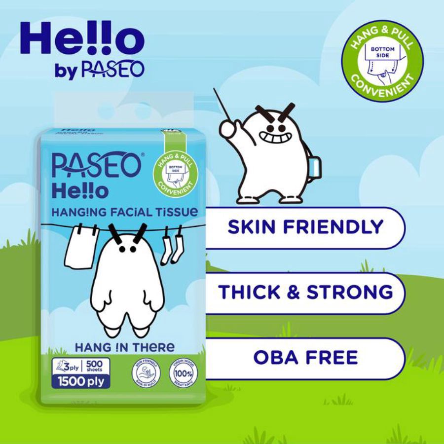 Paseo Hello Hanging Facial TissueTisu Wajah 500sheets