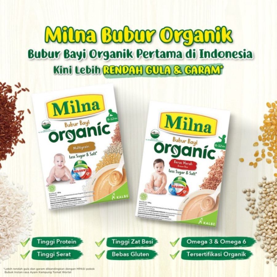 Milna Bubur Bayi Organik Beras Merah 6+ Bulan MPASI 120gram