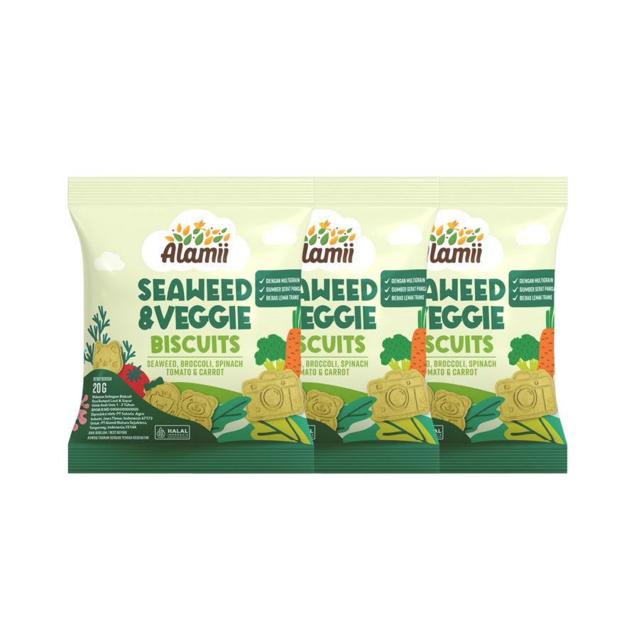 Alamii Multigrain Biscuits Seaweed & Veggie Snack Bayi 60gram 3pcs