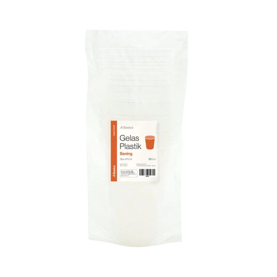 Gelas Plastik Bening A Basics 470ml Isi 25 pcs 1pack