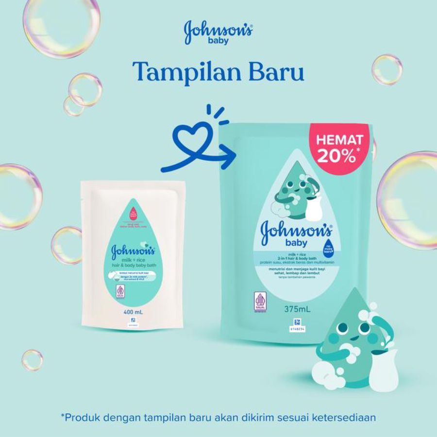 Johnson's Baby Hair & Body Baby Bath Milk + Rice Pouch 375ml