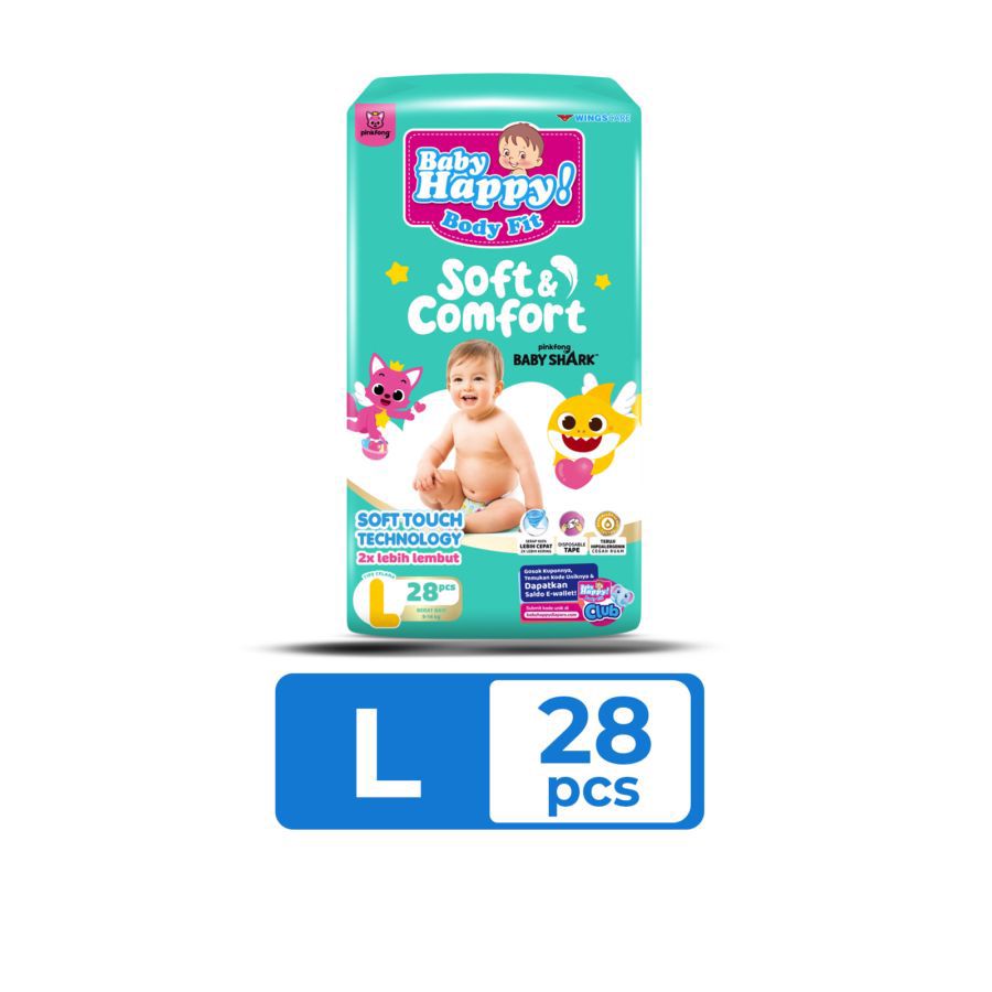 Baby Happy Soft & Comfort Pinkfong Baby Shark L28 Pants Diapers