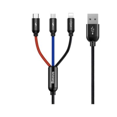Baseus Three Primary Colors 3-in-1 Cable USB 1.2M Black