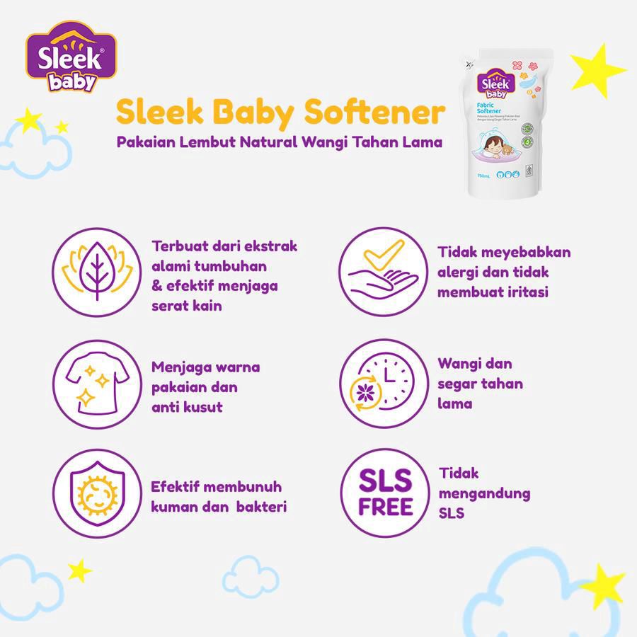 Sleek Baby Fabric Softener Pelembut & Pewangi Pakaian Bayi 750ml