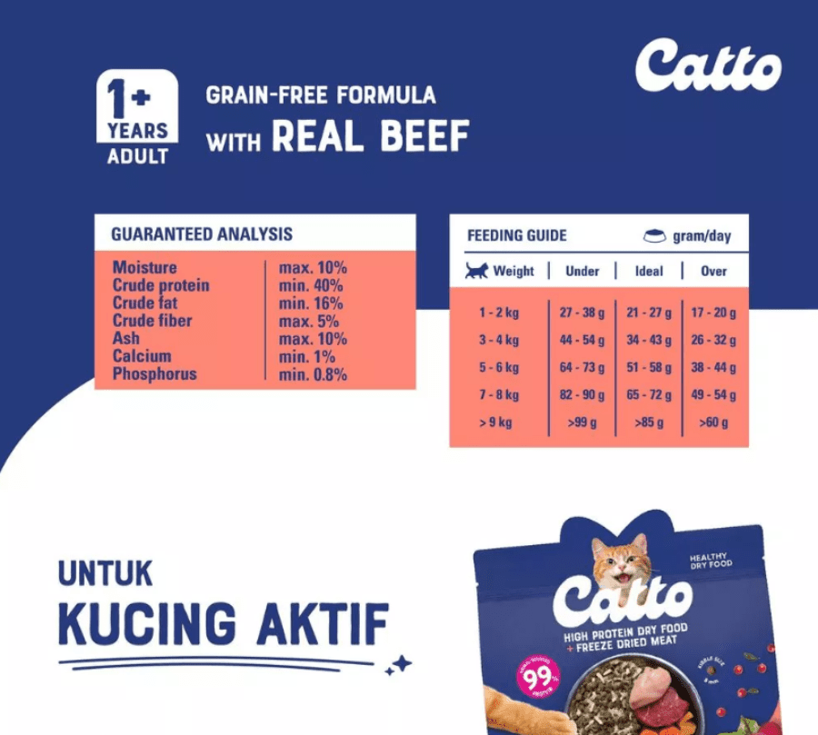Catto Grain Free Beef Adult Makanan Kucing Kering