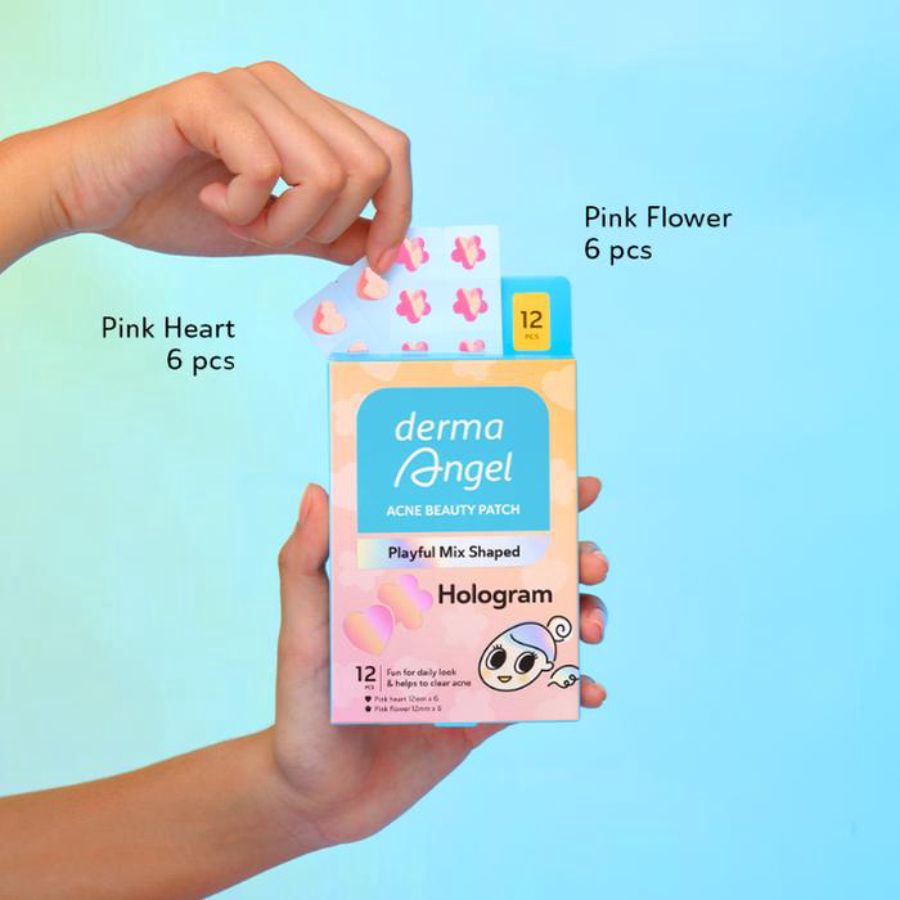 Derma Angel Acne Beauty Patch Playful Mix Shaped Heart and Flower Hologram 12patch