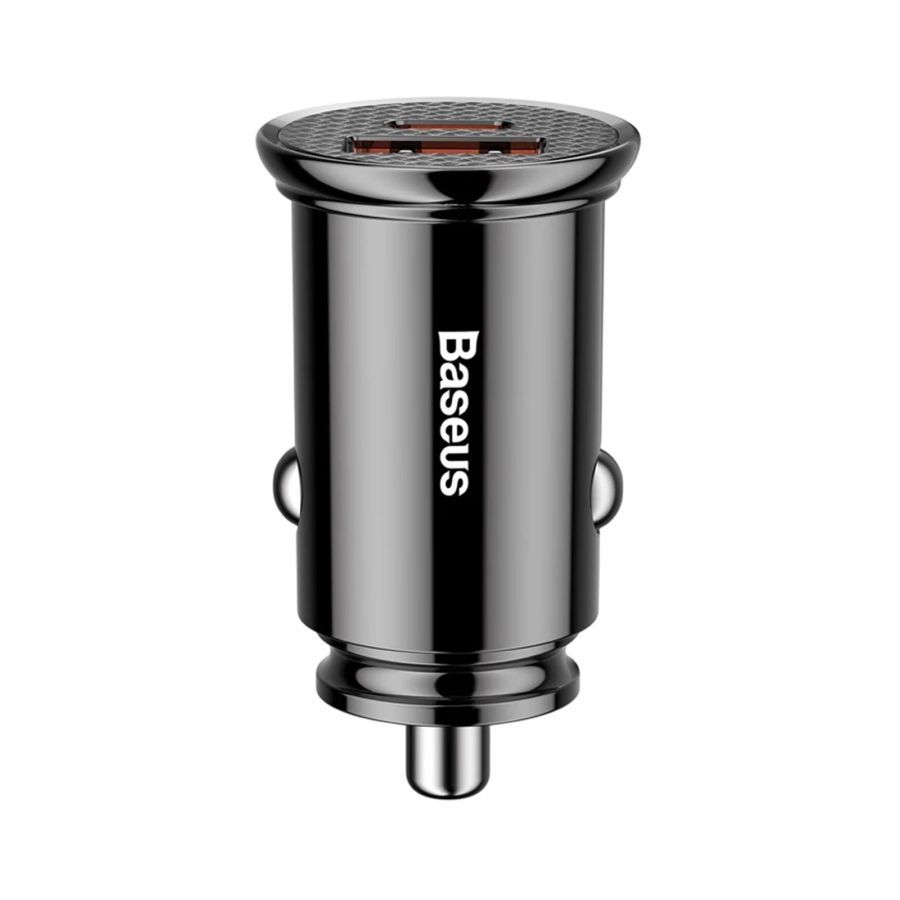 Baseus Circular Plastic USB Type A & C 30W PPS Car Charger Lighter Adaptor Black 1pcs