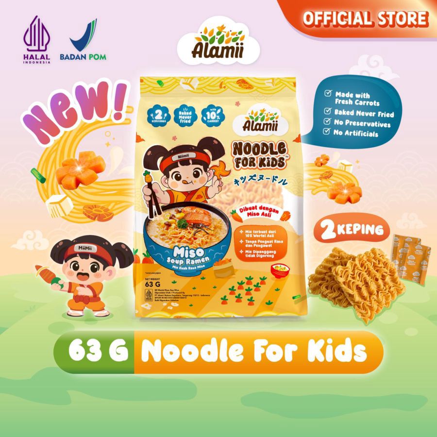 Alamii Miso Soup Ramen Noodle for Kids 63gram