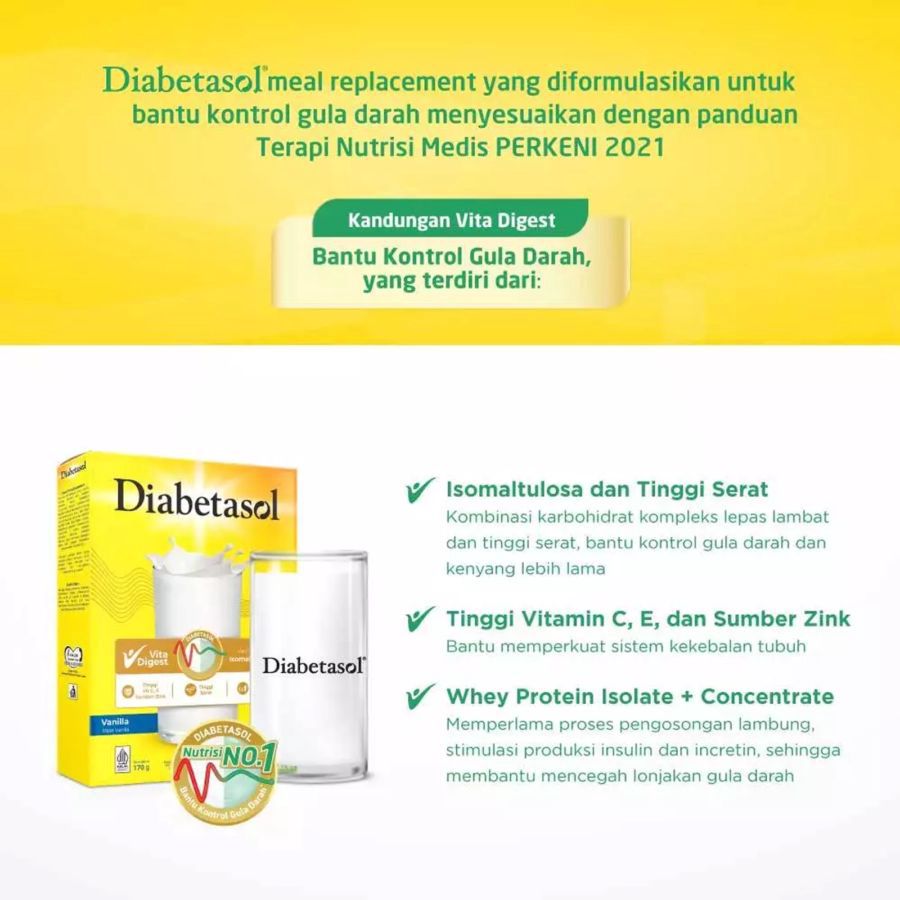 Diabetasol Susu Nutrisi Diabetes Gula Darah Terkontrol Cokelat 950gram