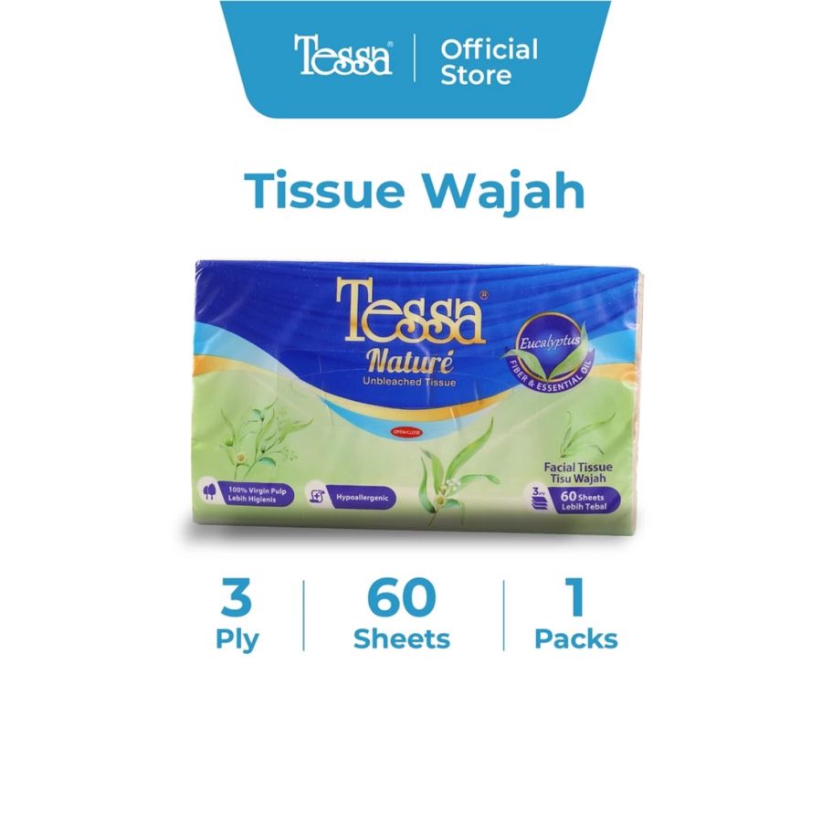 Tessa Nature Unbleached Eucalyptus 3 Ply Tisu Wajah 60sheets