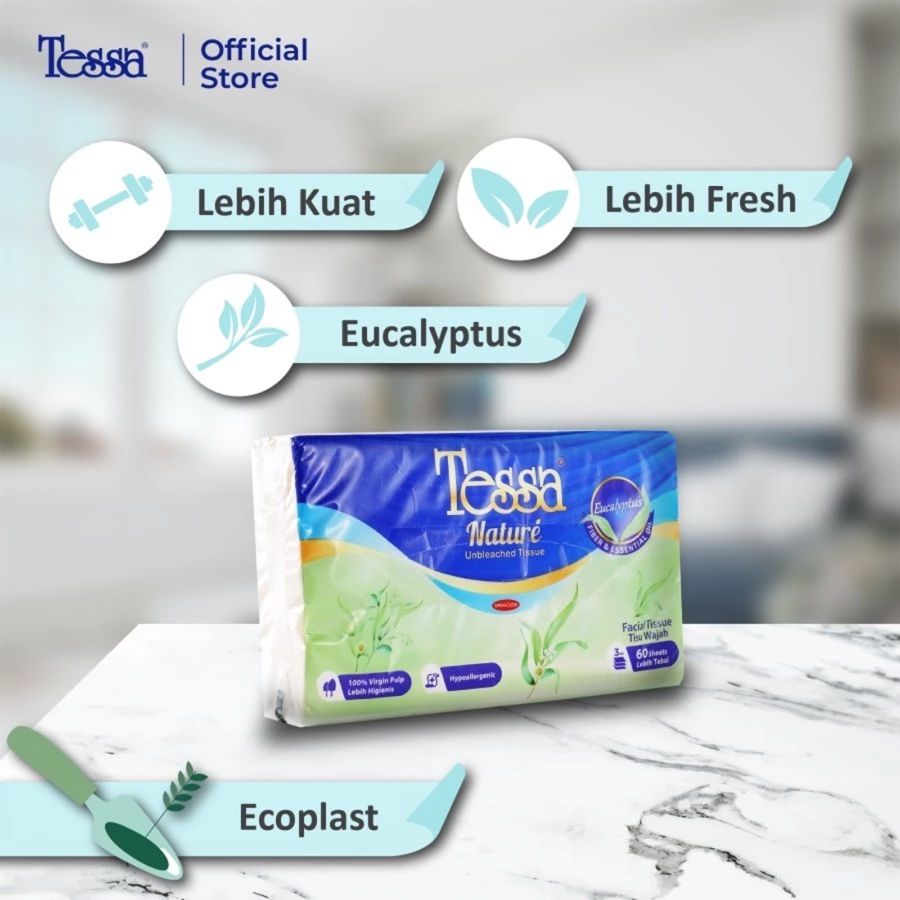 Tessa Nature Unbleached Eucalyptus 3 Ply Tisu Wajah 60sheets