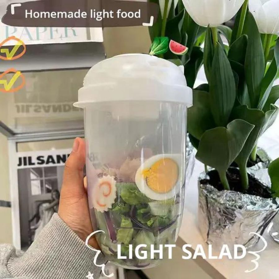 One Two Cups Salad Portable Bottle Lunch Container 1L with Fork - RF20 - White