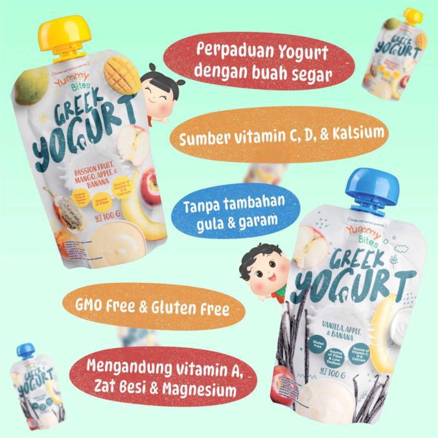 Yummy Bites Greek Yogurt Passion Fruit, Mango, Apple & Banana Snack Bayi