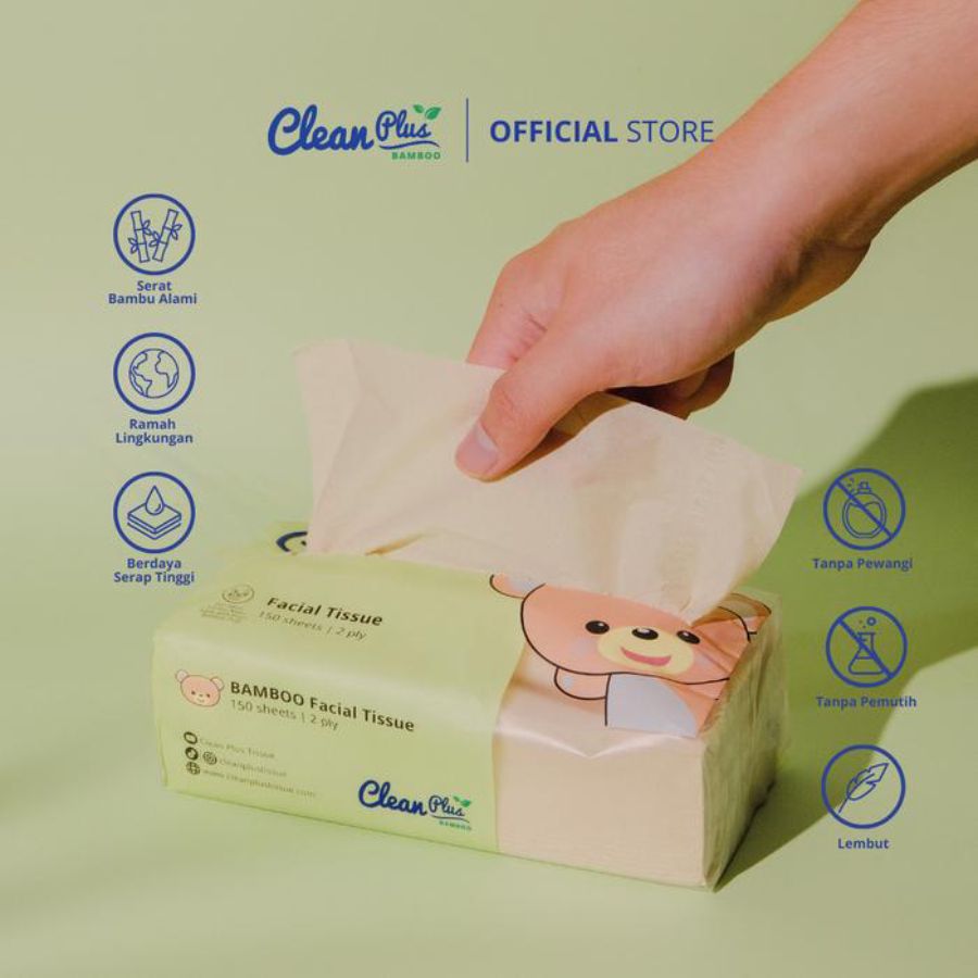 Clean Plus Bamboo Tisu Wajah 2 Ply 150sheets