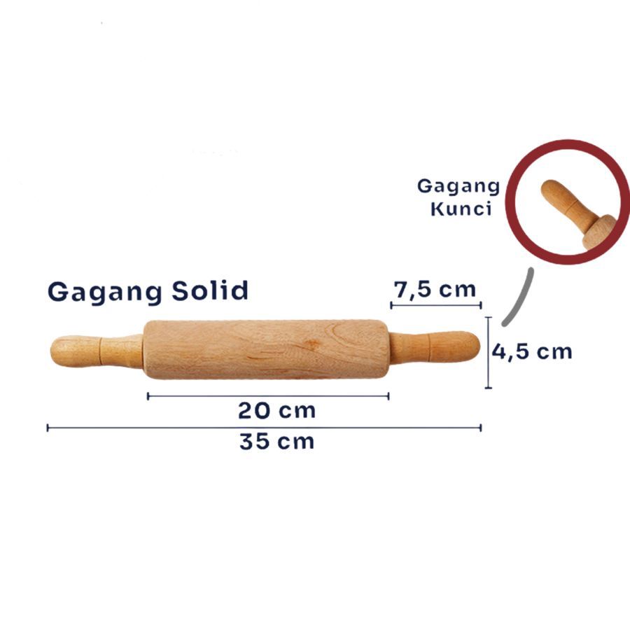 Indokurnia Rolling Pin Kayu Gagang Solid 1pcs