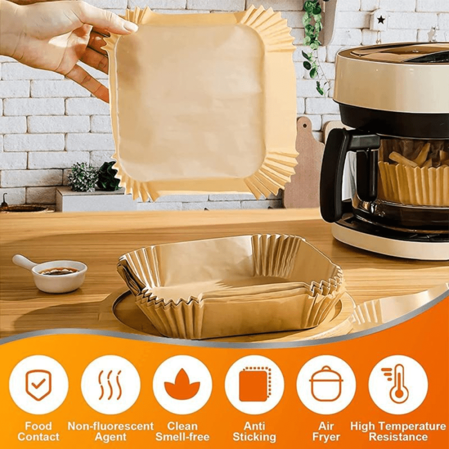One Two Cups Kertas Alas Air Fryer Paper Liner Non Stick 50 PCS 20cm - MJ5 - Brown