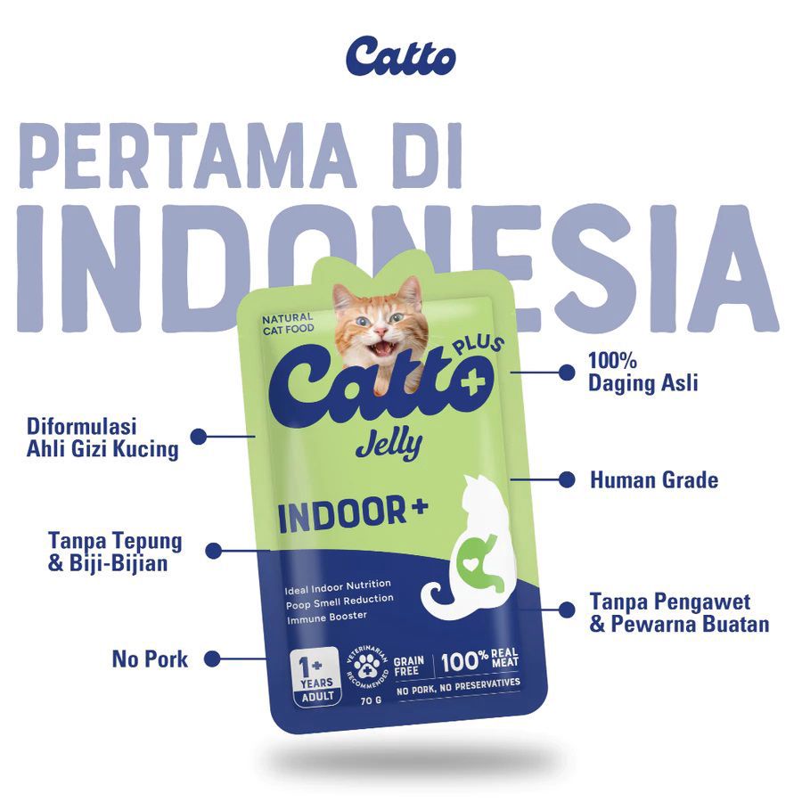 Catto Plus Indoor+ Adult Makanan Kucing Basah 70gram