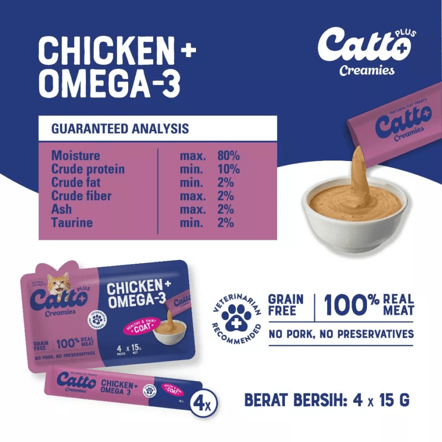 Catto Plus Creamies Chicken Snack Kucing 4sticks x 15gram 1pack