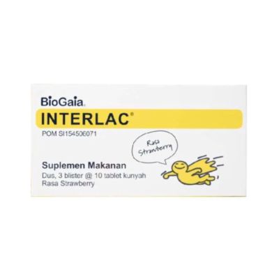 Interlac Probiotik Strawberry Tablet Kunyah Suplemen Strip