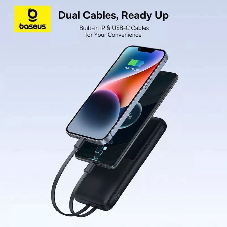 Baseus Lipow Dual Cable Power Bank With Digital Display 20000mAh 22.5W Cosmic Black 1pcs