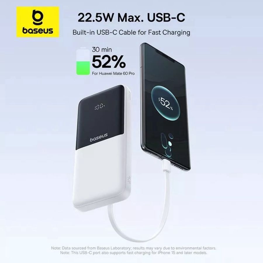 Baseus Lipow Dual Cable Power Bank With Digital Display 20000mAh 22.5W Cosmic Black 1pcs