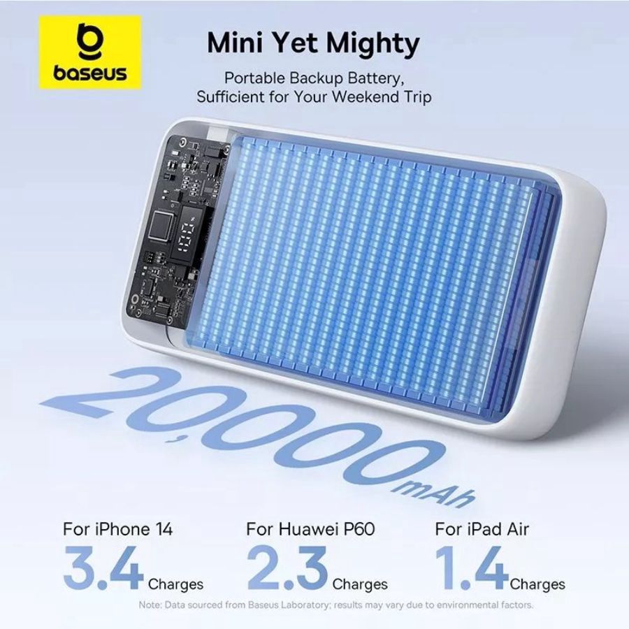 Baseus Lipow Dual Cable Power Bank With Digital Display 20000mAh 22.5W Moon White 1pcs