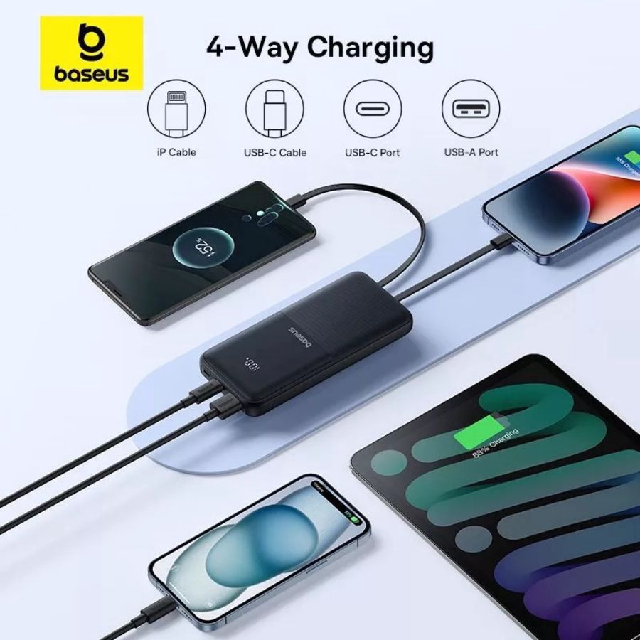 Baseus Lipow Dual Cable Power Bank With Digital Display 20000mAh 22.5W Moon White 1pcs