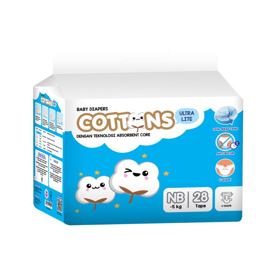 Cottons Baby Ultra Lite Tape Diapers NB28