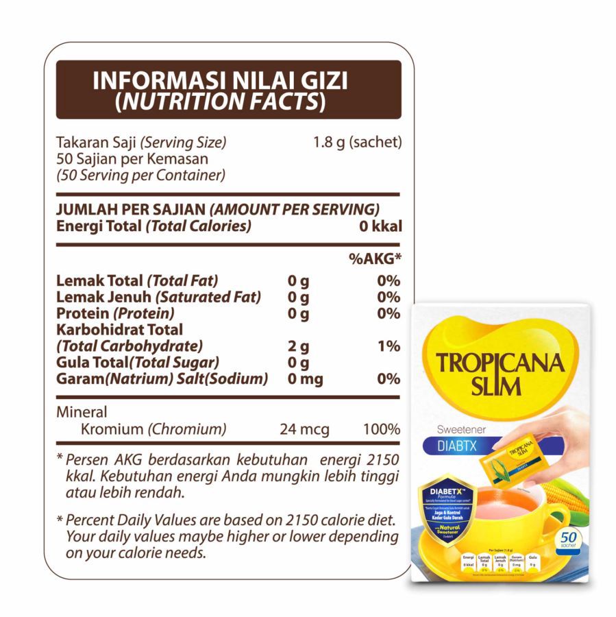 Tropicana Slim Sweetener Diabetics 50 sachets x 1.8gr 90gram