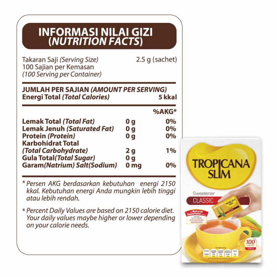 Tropicana Slim Classic Sweetener 100 sachets x 2.5 gr 250gram