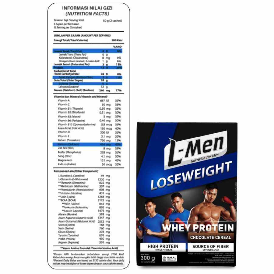 L-Men Lose Weight Chocolate Cereal  - Suplemen Penurun Berat Badan Tinggi Whey Protein 300gram