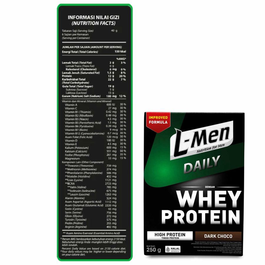 L-Men Whey Daily Dark Chocolate Suplemen Tinggi Whey Protein 250gram