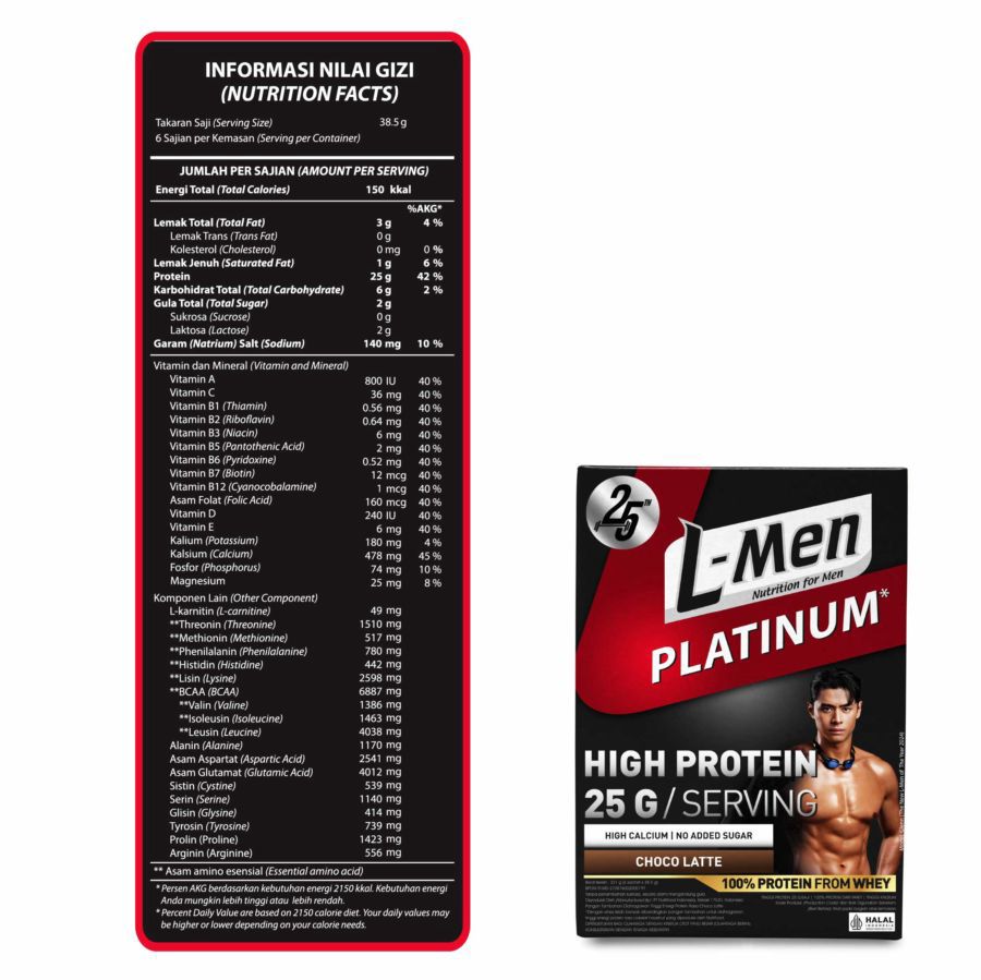 L-Men Platinum Choco Latte Whey Protein 6 sachets x33.5gr 231gram