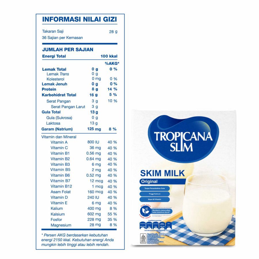 Tropicana Slim Skim Milk Plain Non Fat Bantu Turunkan Kolestrol 1000gram