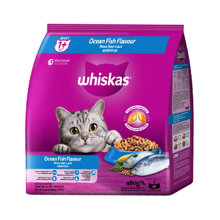 Whiskas Ocean Fish Adult Makanan Kucing Kering 480gram