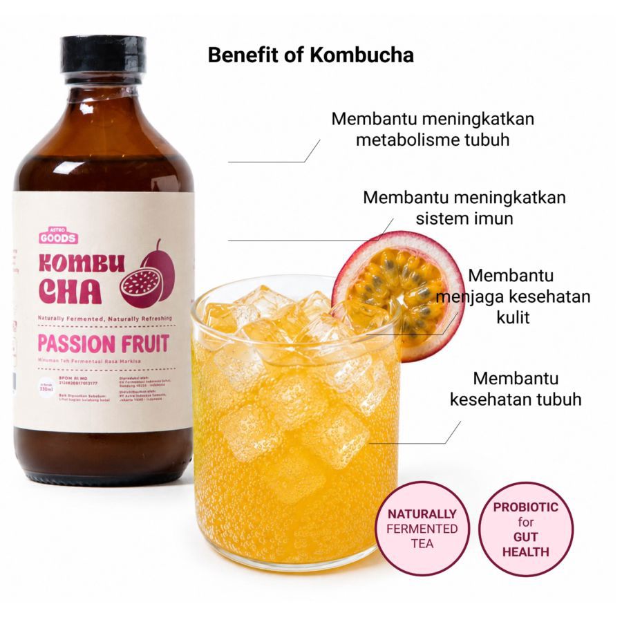 Kombucha Passion Fruit Teh Fermentasi Astro Goods 330ml