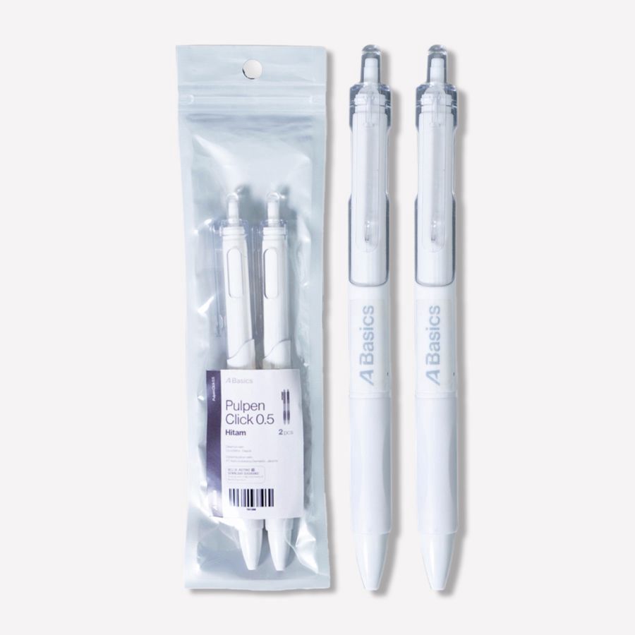 Pulpen Click 0,5mm Hitam A Basics 2pcs