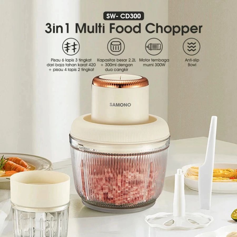 Samono Chopper 2in1 Multifungsi Kapasitas 2,2 L dan 300 ml Beige SW-CD300 1pcs