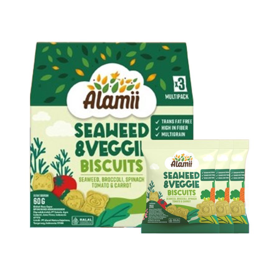 Alamii Multigrain Biscuits Seaweed & Veggie Snack Bayi 60gram 3pcs