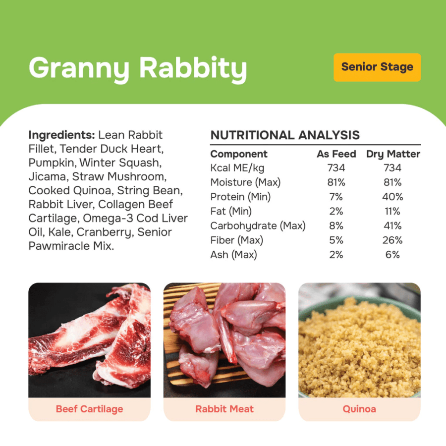 Pawmeals Senior Stage Granny Rabbity Cooked Makanan Anjing Basah
