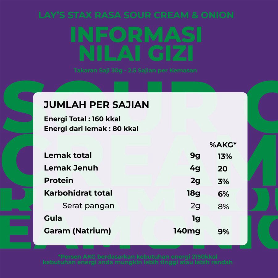 Lay's Stax Keripik Kentang Rasa Sour Cream & Onion 70gram